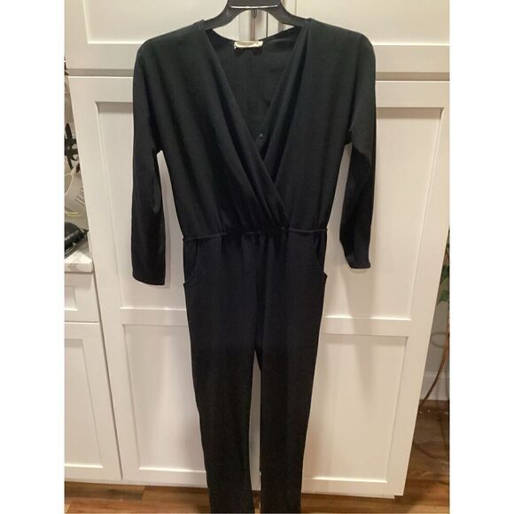 Marine Layer Nellie Black Crepe Jumpsuit Sz M Pockets Elastic Waist - Picture 3 of 11
